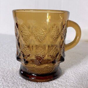 Vintage Fire King Oven Proof Kimberly Amber Tetured Glass Pedestal Mug
